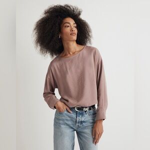 Madewell Relaxed‎ Tulip-Back Long-Sleeve Top Dusty Rose Mauve Size Large